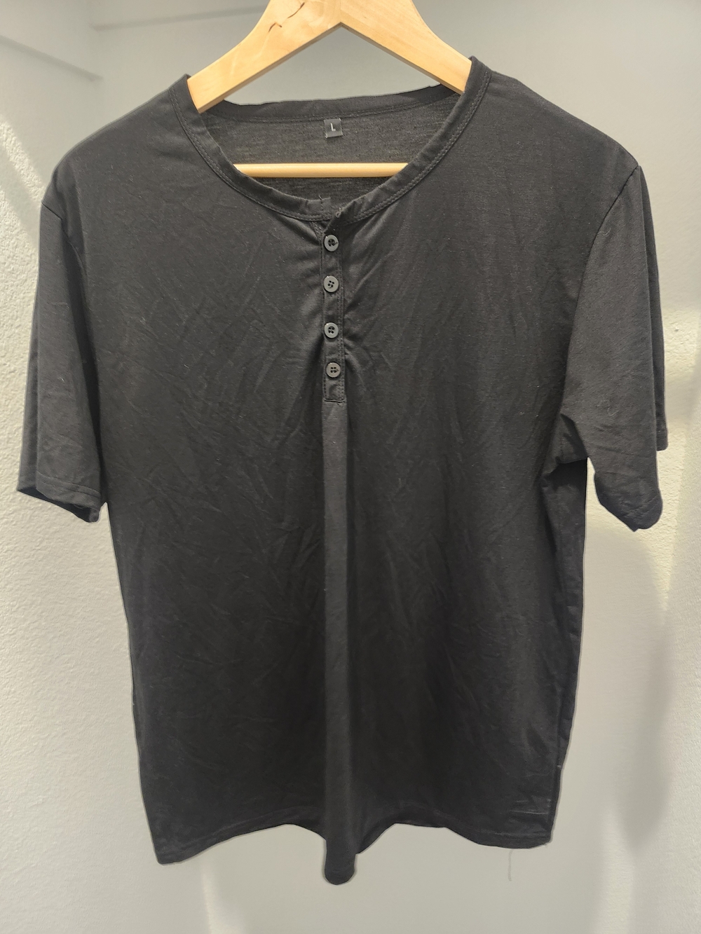 Men's Black Henley Short-Sleeve Shirt